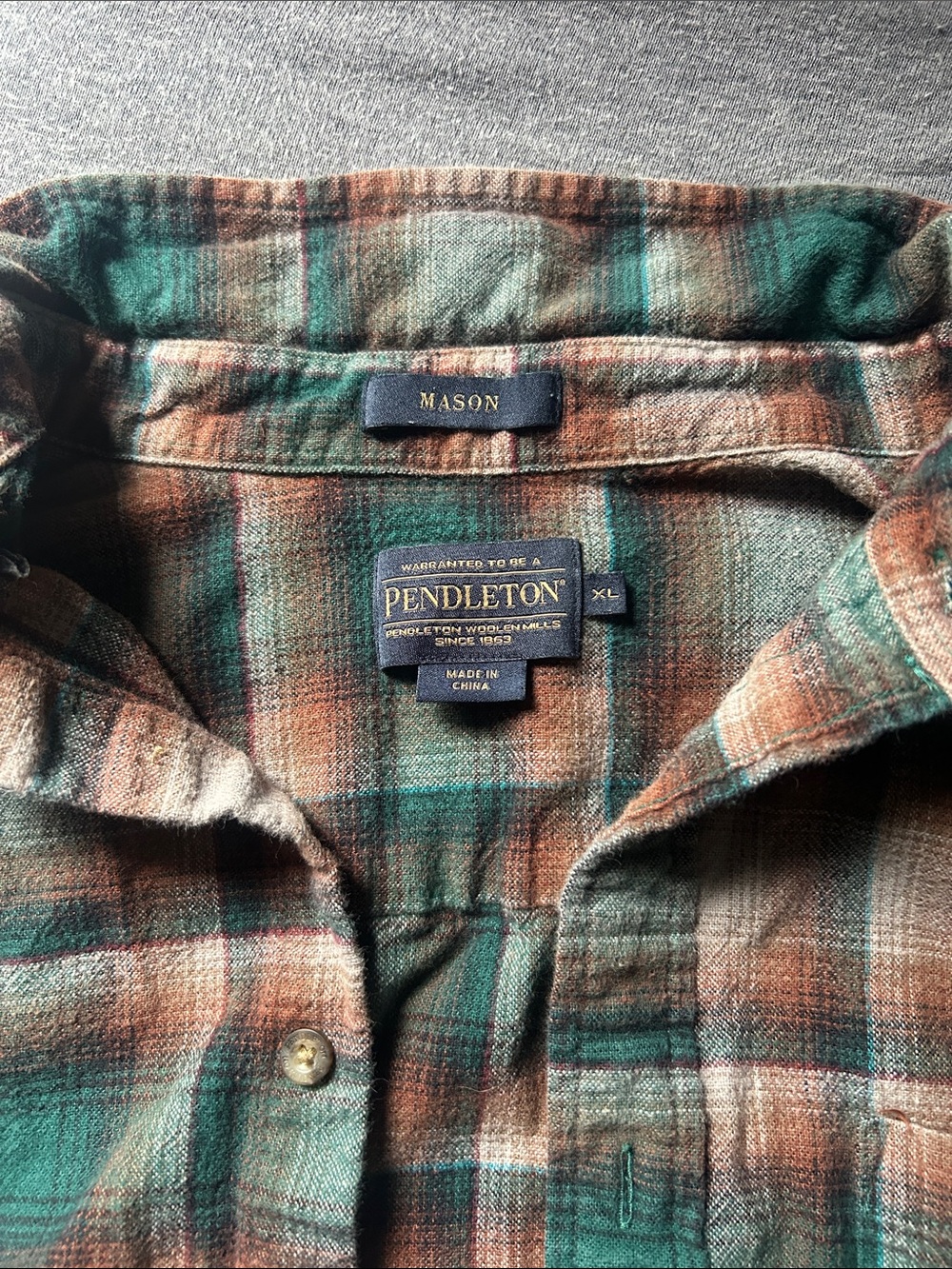 Pendleton Mason Plaid Button-Down Shirt in Green and Brown